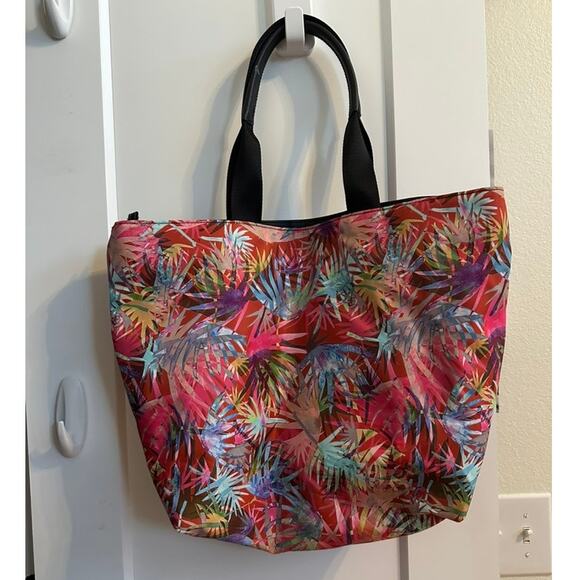 Karl Lagerfeld Paris Tote Bag Colorful Leaf Print Large Shoulder Carryall Purse - Picture 2 of 6